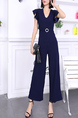 Blue V Neck Wide Leg Pants Jumpsuit for Party Evening Cocktail