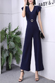 Blue V Neck Wide Leg Pants Jumpsuit for Party Evening Cocktail