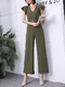 Green V Neck Wide Leg Pants Jumpsuit for Party Evening Cocktail