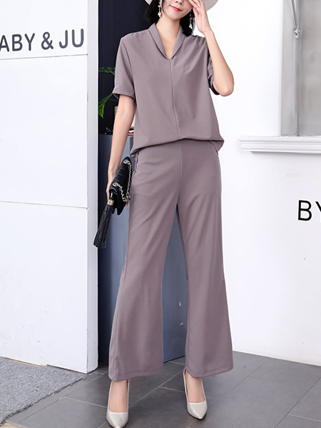 Purple Pink Two Piece Wide Leg Pants Lapel Jumpsuit for Party Evening Cocktail