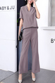 Purple Pink Two Piece Wide Leg Pants Lapel Jumpsuit for Party Evening Cocktail