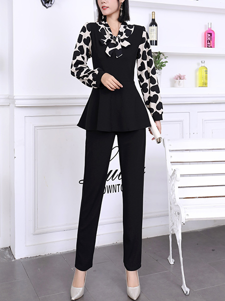 Black and White Two Piece Pants Long Sleeve Jumpsuit for Party Evening Cocktail