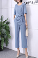 Blue Two Piece Pants Round Neck Jumpsuit for Party Evening Cocktail