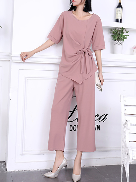 Pink Two Piece Pants Round Neck Jumpsuit for Party Evening Cocktail