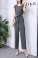 Gray Two Piece Button Down Ribbon Pants Jumpsuit for Party Evening Cocktail