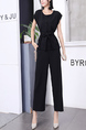 Black Two Piece Pants Button Down Ribbon Jumpsuit for Party Evening Cocktail