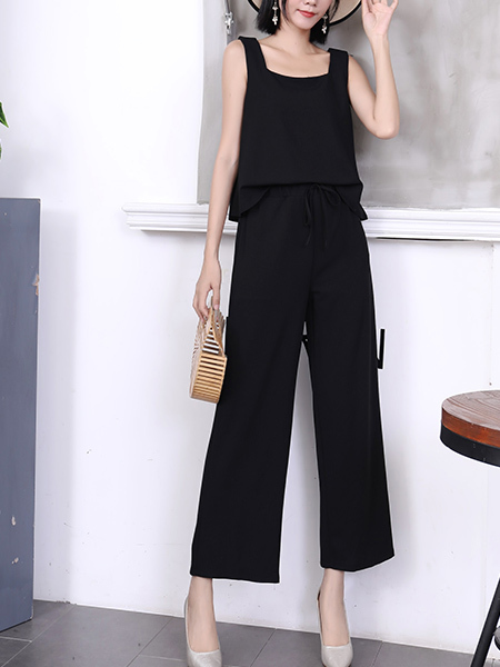 Black Two Piece Strap Pants Jumpsuit for Party Evening Cocktail