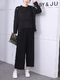 Black Two Piece Pants Long Sleeve Plus Size Jumpsuit for Casual Party