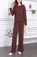 Brown Two Piece Pants Long Sleeve Plus Size Jumpsuit for Casual Party