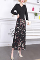 Black and Colorful Two Piece Pants V Neck Long Sleeve Floral Jumpsuit for Casual Party Office Evening