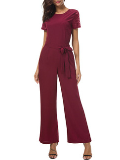 Wine Red Slim Wide-Leg Siamese Jumpsuit for Casual Party