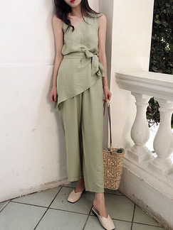 Matcha Loose Band Wide-Leg Two-Piece Pants Jumpsuit for Casual Party