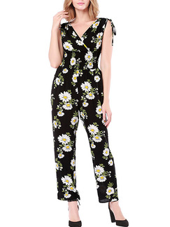 Colorful Slim Printed Siamese Pants Floral V Neck Jumpsuit for Casual Party