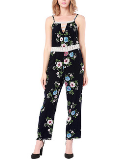 Colorful Slim Printed Siamese Pants Plus Size Floral Slip Jumpsuit for Casual Party