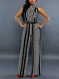 Black  Slim Printed Wide-Leg Siamese Plus Size Jumpsuit for Party Evening Cocktail