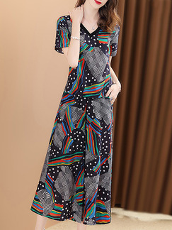 Colorful Loose Printed Wide-Leg Two-Piece V Neck Jumpsuit for Casual Party