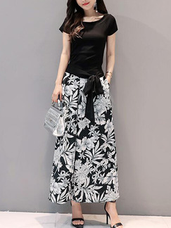 Black  Loose Printed Wide-Leg Two-Piece Floral Jumpsuit for Casual Party
