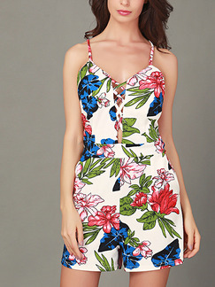 Colorful Slim Printed Wide-Leg Siamese Slip Floral Jumpsuit for Casual Party Beach