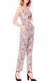Light Gray and White Slim Printed Stripe Siamese Slip Jumpsuit for Casual Party