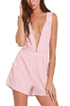 Pink Slim Wide-Leg Siamese Shorts V Neck Jumpsuit for Casual Party