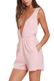 Pink Slim Wide-Leg Siamese Shorts V Neck Jumpsuit for Casual Party