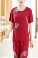 Wine Red Loose Embroidery Wide-Leg Two Piece Jumpsuit for Casual Party