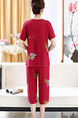 Wine Red Loose Embroidery Wide-Leg Two Piece Jumpsuit for Casual Party