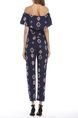 Navy Blue Slim Printed Clack Ruffle Off Shoulders Jumpsuit for Casual Party Office Evening