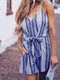 Dark Blue Slim Stripe Band V Neck Slip Jumpsuit for Casual Party Beach