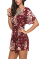Red and Colorful Slim V Neck Band Printed Floral Shorts Jumpsuit for Casual Party Beach