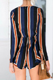Blue White and Orange Slim Plus Size V Neck Stripe Long Sleeve Jumpsuit for Casual Party Beach