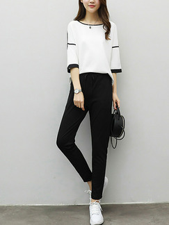 White and Black Loose Contrast Two-Piece Pants Plus Size Jumpsuit for Casual Party