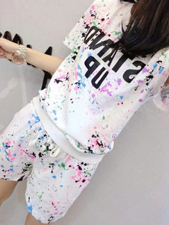 White Colorful Loose Printed Letter Two-Piece Plus Size Jumpsuit for Casual Party