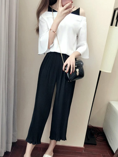 Black and White Loose Contrast Linking Flare Sleeve Two-Piece Pants Jumpsuit for Casual Party
