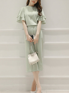 Light Green Slim Ruffle Wide-Leg Two-Piece Jumpsuit for Casual Party