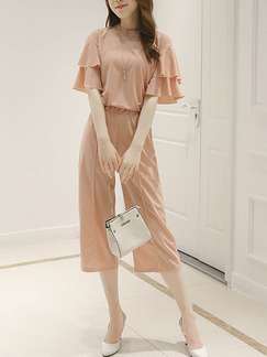 Pink Slim Ruffle Wide-Leg Two-Piece Jumpsuit for Casual Party