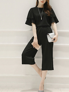 Black Slim Ruffle Wide-Leg Two-Piece Jumpsuit for Casual Party