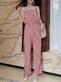 Dark Pink Colorful Loose Printed Siamese Tube Jumpsuit for Casual Party