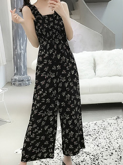 Black Colorful  Loose Printed Wide-Leg Siamese Pants Jumpsuit for Casual Party