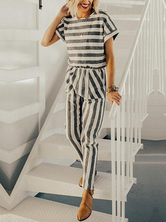 Black and White Slim Stripe Siamese Pants Jumpsuit for Casual Party