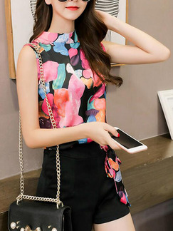 Black and Colorful Slim Printed Two-Piece Shorts Plus Size Jumpsuit for Casual Party