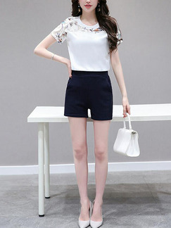 White and Blue Slim Linking Printed Lace Two-Piece Shorts Jumpsuit for Casual Party