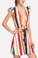 Colorful Slim Stripe Wide-Leg Siamese Shorts Jumpsuit for Party Evening Cocktail Nightclub