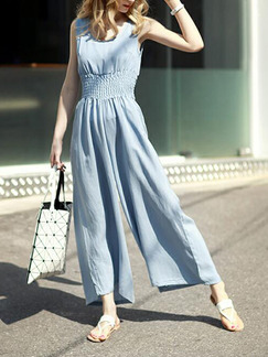 Blue Slim High-Waist Wide-Leg Siamese Jumpsuit for Casual Party
