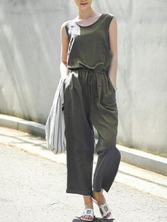 Army Green Slim High-Waist Wide-Leg Siamese Jumpsuit for Casual Party