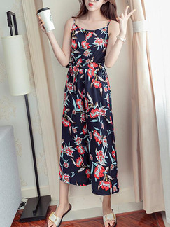 Colorful Slim High-Waist Printed Wide-Leg Siamese Floral Jumpsuit for Casual Party