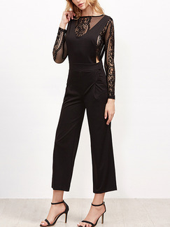 Black Slim Linking Lace Siamese Long Sleeve Jumpsuit for Party Evening Cocktail