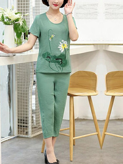 Green Loose Located Printing Plus Size Jumpsuit for Casual Party
