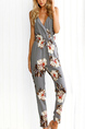 Gray Colorful Slim Printed Band V Neck Floral Jumpsuit for Casual Party Beach