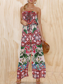Colorful Slim Printed Off-Shoulder Wide-Leg Jumpsuit for Casual Party